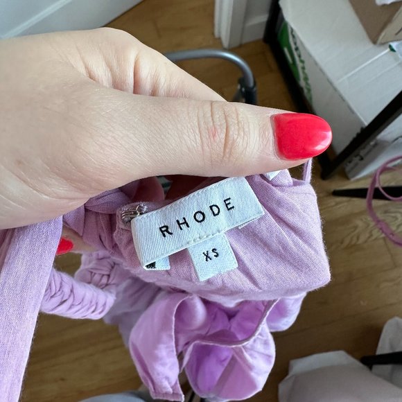 RHODE Julia Halter Neck Tiered Maxi Dress SZ XS Smokey Grape Frayed Rope Belt - Picture 3 of 11